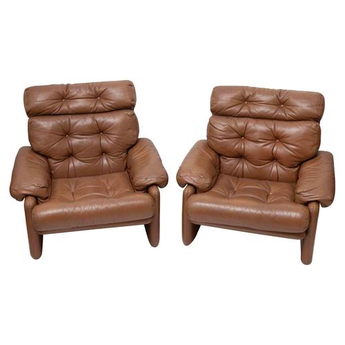 Brown Coronado Leather Armchairs for B&B Italia, 1970s, Set of 2 For Sale - Image 8 of 8