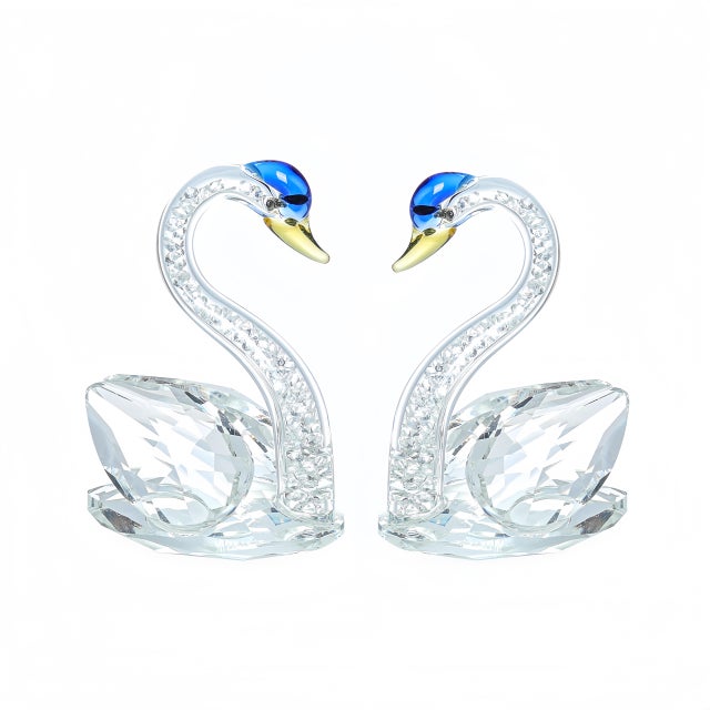 Elegant Pink Crystal Glass Swan Figurine (Set of 2) - Home Decor, Wedding Gift, Table For Sale - Image 4 of 11