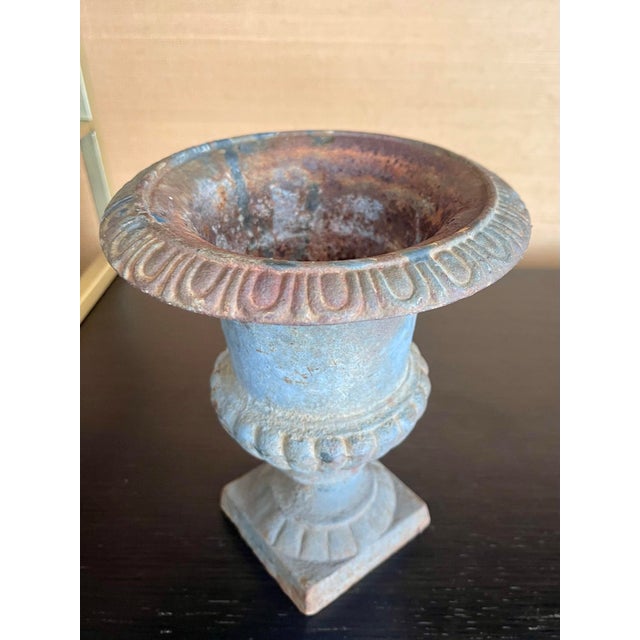 Metal Antique French Cast Iron Urn in Aged Verdigris Patina For Sale - Image 7 of 12