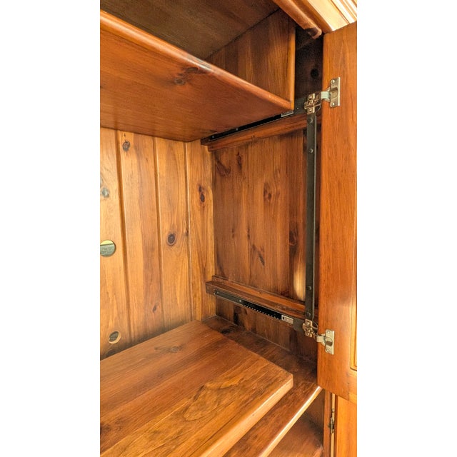 Wood Rustic Wood Entertainment Armoire Cabinet – Traditional Style With Crown Molding & Paneled Doors For Sale - Image 7 of 13