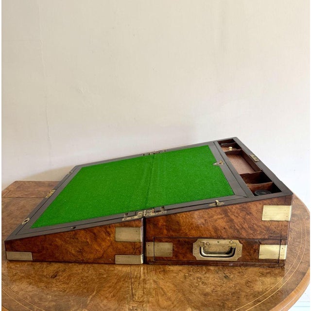 Mid 19th Century Antique Victorian Burr Walnut Brass Bounded Writing Box, 1860 For Sale - Image 5 of 7