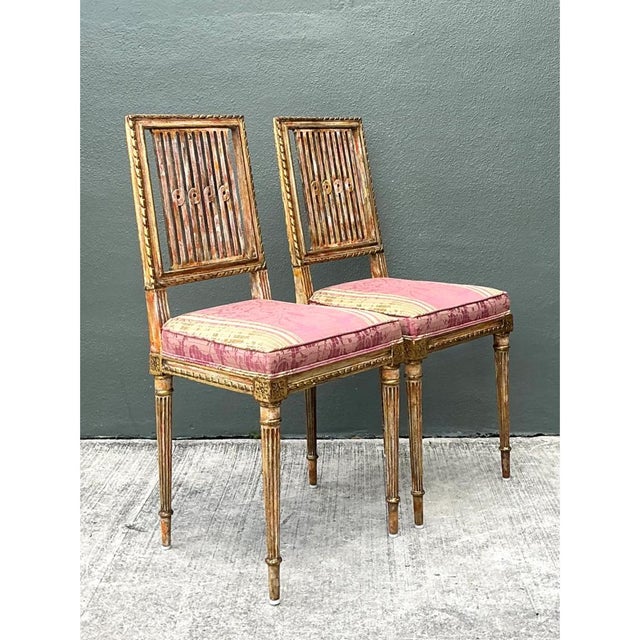 Wood Vintage Swedish Chippendale Gilt Wood Side Chairs - Pair For Sale - Image 7 of 12