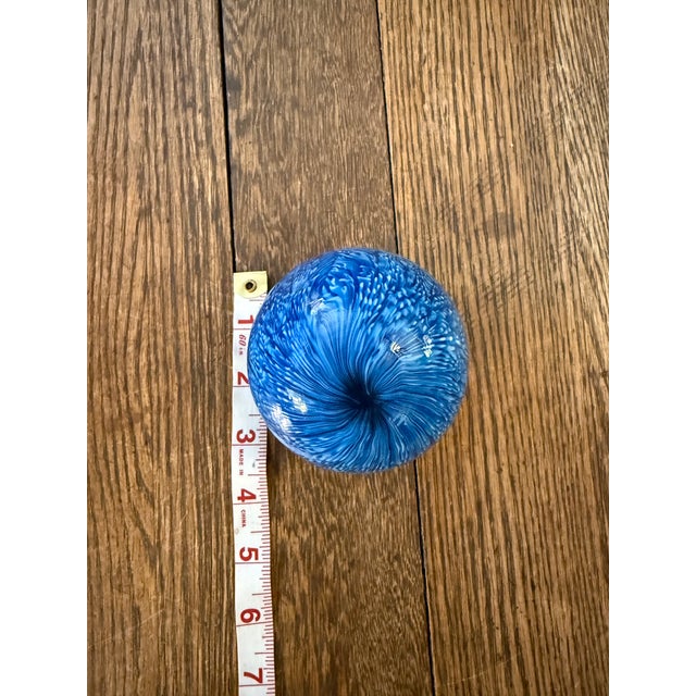 Glass 1960s Vintage Ludovico Diaz De Santillana Venini Ball Sphere Blue For Sale - Image 7 of 9