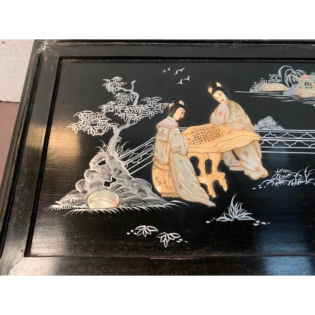 Coffee tables with chinoiserie decoration Tabletop decorated with figures and scenes of daily life Used condition...