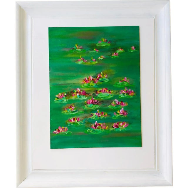 "Lilies in Green 2" Framed Contemporary Botanical Acrylic Painting For Sale - Image 4 of 6