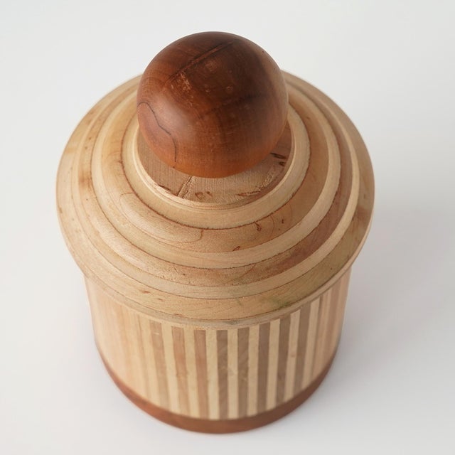 Late 20th Century Marquetry Hand Turned Striped Round Box For Sale - Image 10 of 11