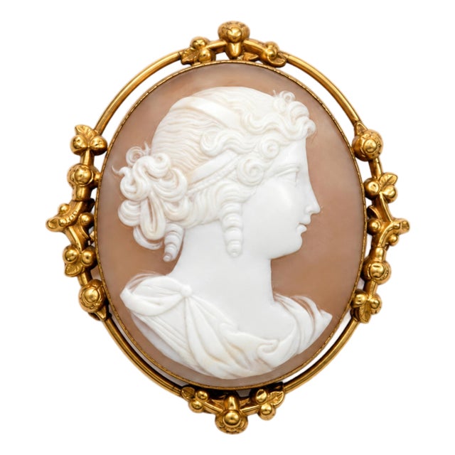 Antique Victorian Shell Cameo Brooch, Italy, Mid-19th Century For Sale