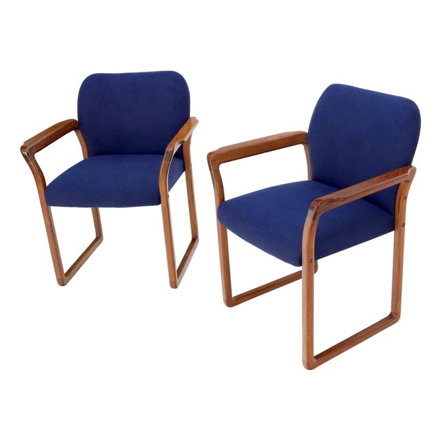 Pair of Danish Mid-Century Modern Teak Arms Chairs New Wool Upholstery For Sale