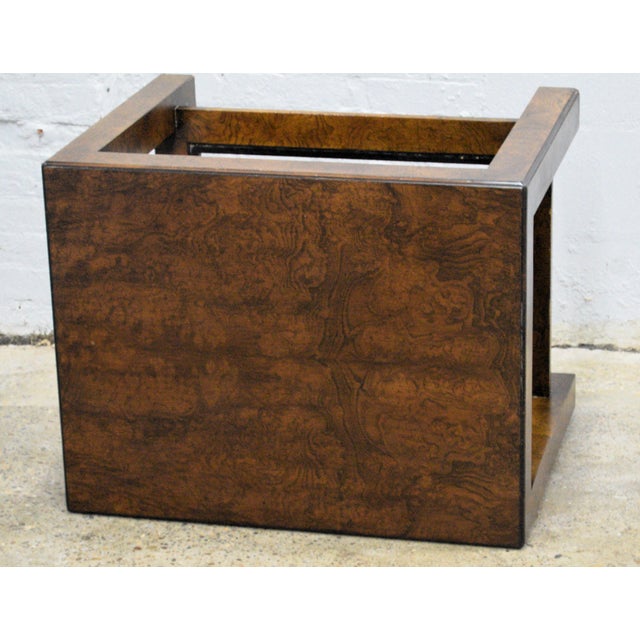 John Widdicomb 1970s John Widdicomb Burl Wood Smoked Glass Side End Table For Sale - Image 4 of 9