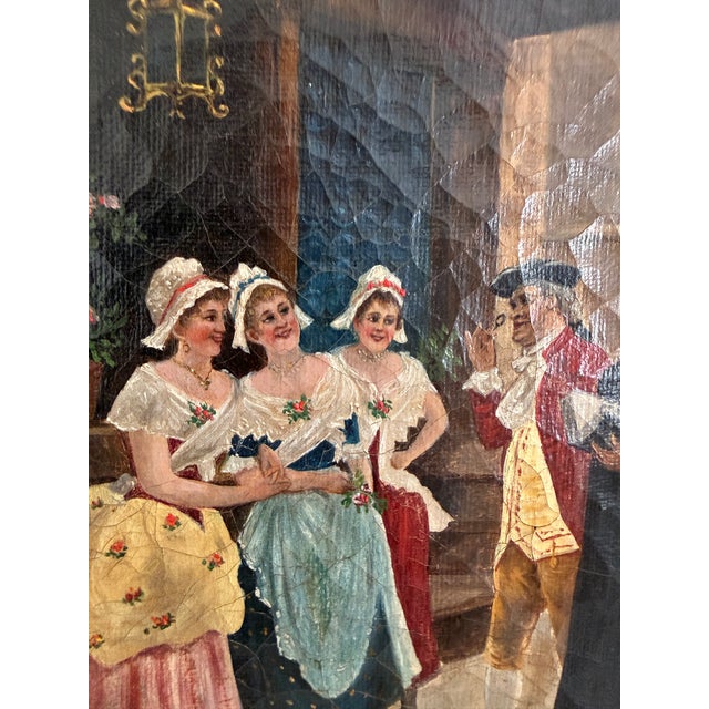 Antique 19th Century French Oil Painting Genre Scene Figures Village Tavern Art For Sale - Image 10 of 13