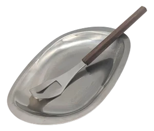 1960s Danish Stainless Steel Olive and Relish Bowl With Spoon, Set of 2 Pieces