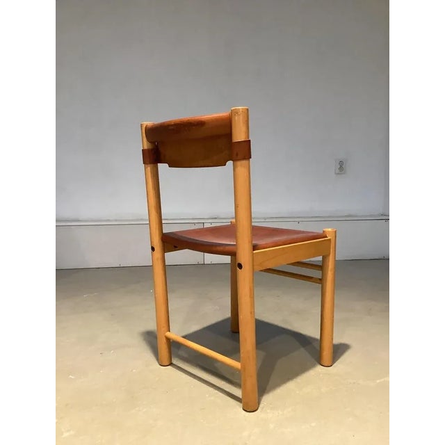 Vintage Italian Leather and Beech Stick Chair attributed to Ibisco, 1970s For Sale - Image 5 of 8