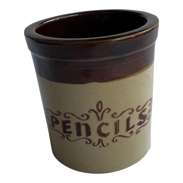 Small Brown and Tan Pencil Crock For Sale