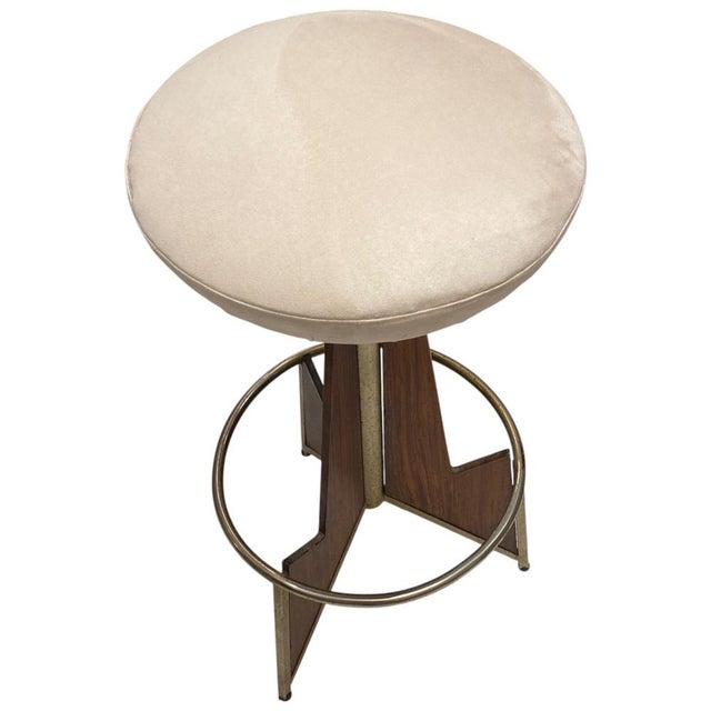 Mid-Century Modern Italian Teak and Rosewood Bar Counter with Shelving and Stools, 1950s, Set of 4 For Sale - Image 4 of 15