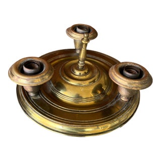 Vintage Brass 3-Arm Chandelier Base With Patina Finish 12" Diameter Intricate Design For Sale