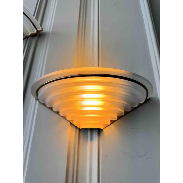 Art Deco Sconces in Brass and Frosted Glass, Portugal, 1940s, Set of 2 For Sale - Image 3 of 16