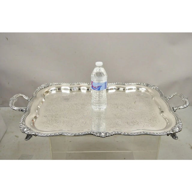 Early 20th Century English Victorian Large Silver Plated Scalloped Serving Platter Tray For Sale - Image 10 of 12