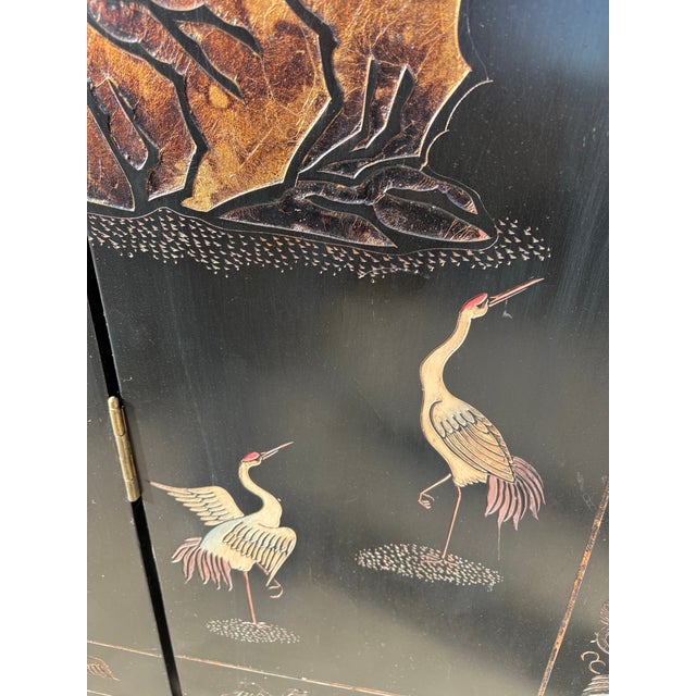 Mid-Century Chinese Export Handpainted Coromandel Folding Screen For Sale - Image 9 of 12