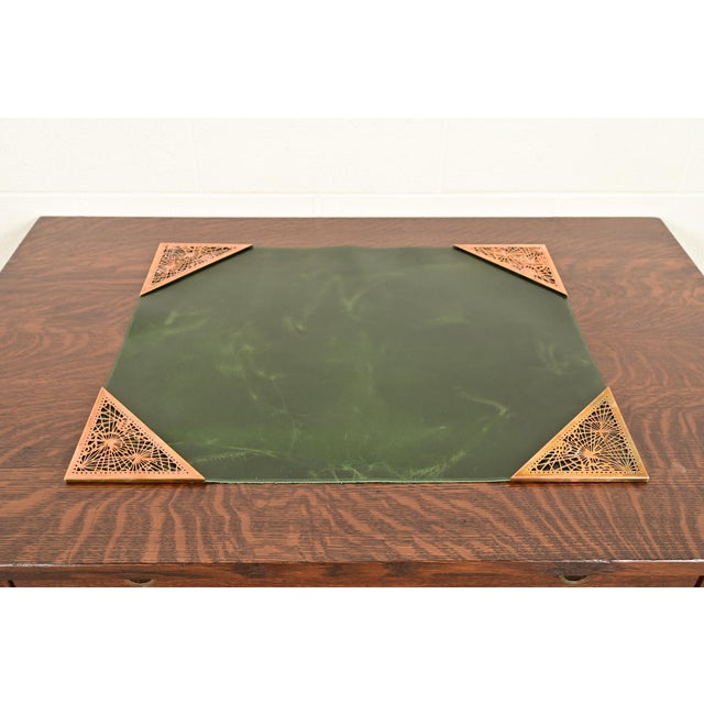 A gorgeous set of four Art Deco or Arts & Crafts period bronze blotter corners in the "Pine Needle" pattern, with a custom...