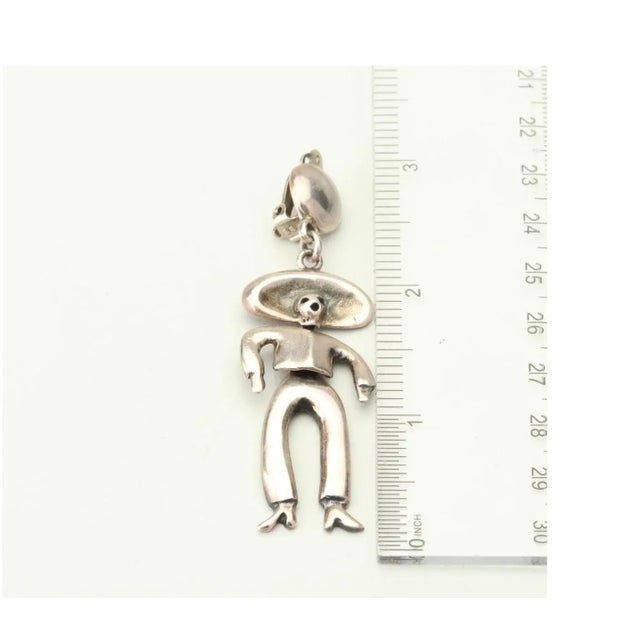 Emilia Castillo Vintage Mexico Emilia Castillo 950 Silver 'Day of Dead Cowboy' Dangle Earrings - 2 Pieces For Sale - Image 4 of 7