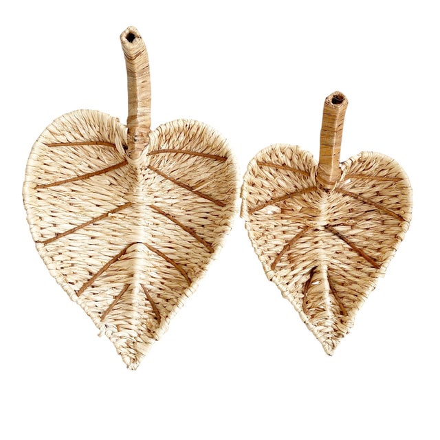 2 Woven Leaf Baskets - Rustic Bohemian Wall Decor or Tabletop Catch All For Sale - Image 4 of 7