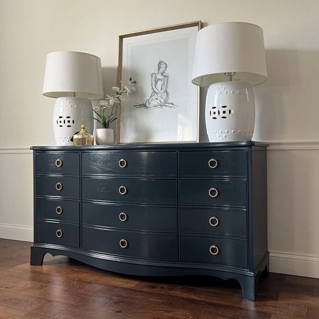 1950s Vintage Mahogany Dresser, Bedroom Furniture, Navy Lacquer Gloss ...