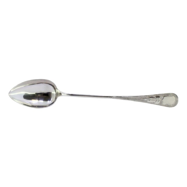 Rice and Serving Spoon in Guilloche Silver with Engraved Acanthus Flower and Monogram Card For Sale