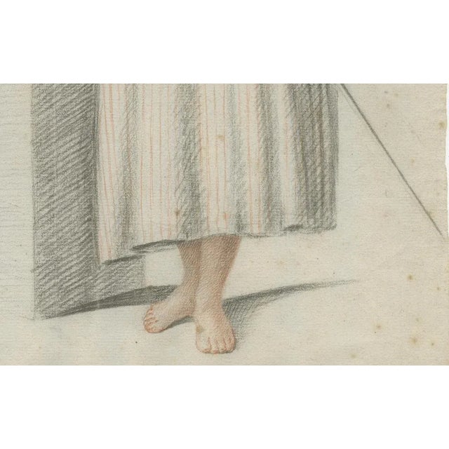 After Verburgh, Standing Woman with Staff, 1797, Chalk on Paper For Sale - Image 4 of 10