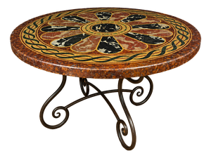 Large Round Wrought Iron Table with Scagliola-Style Painted Wooden Top, 1920s