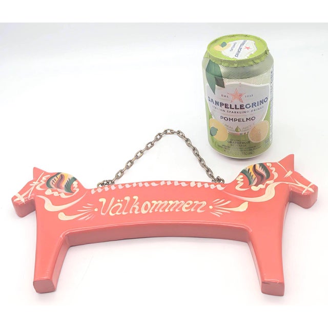 1990s Swedish Folk Art: Handcrafted Dala Horse Welcome Sign For Sale - Image 5 of 8