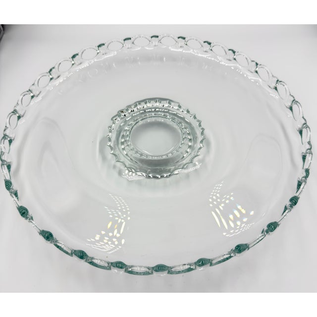 Depression Footed Glass Open Lace Edge Shallow Platter 13" Fruit Bowl For Sale In Palm Springs - Image 6 of 7
