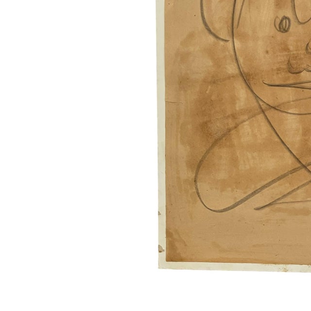 Paper Vintage Abstract Portrait Drawing on Toned Paper by Jerry Owens, Modernist Figurative Artwork.. For Sale - Image 7 of 10