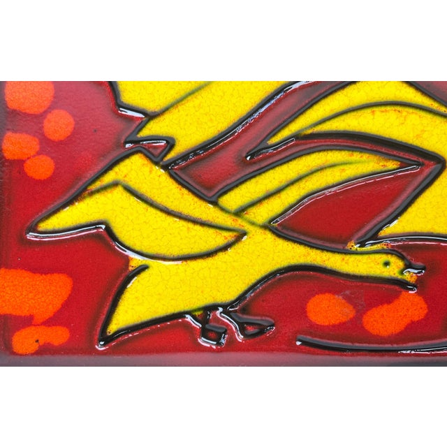 Brown Mid-Century Modern West German Pottery WGP Wall Plate with Red and Yellow Bird Decor, 1970s, 1960s For Sale - Image 8 of 15