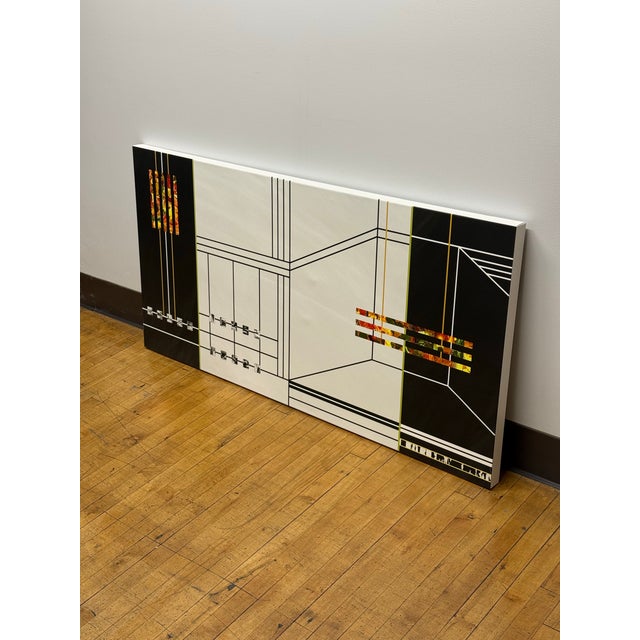 Design Plus Gallery presents a Contemporary Geometric Abstract Canvas Artwork. This large-scale composition combines black...