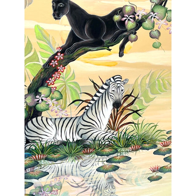 Vintage Monumental 1999 Original Jungle Painting Oil on Canvas For Sale In West Palm - Image 6 of 12
