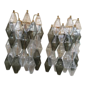 A Pair of Murano Glass "Poliedri " Wall Sconce With Gold 24 Metal Frame