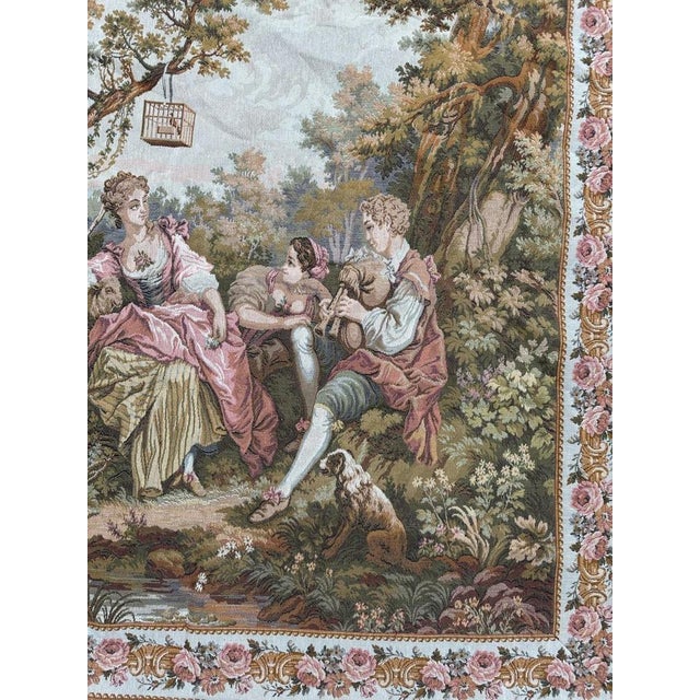 "Exquisite French tapestry from the mid-20th century, featuring a beautiful design and nice colours, woven on jacquard...