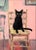 Contemplative Black Cat on Chair - Pink and Cream Room Decor Art Print, 9x12 For Sale