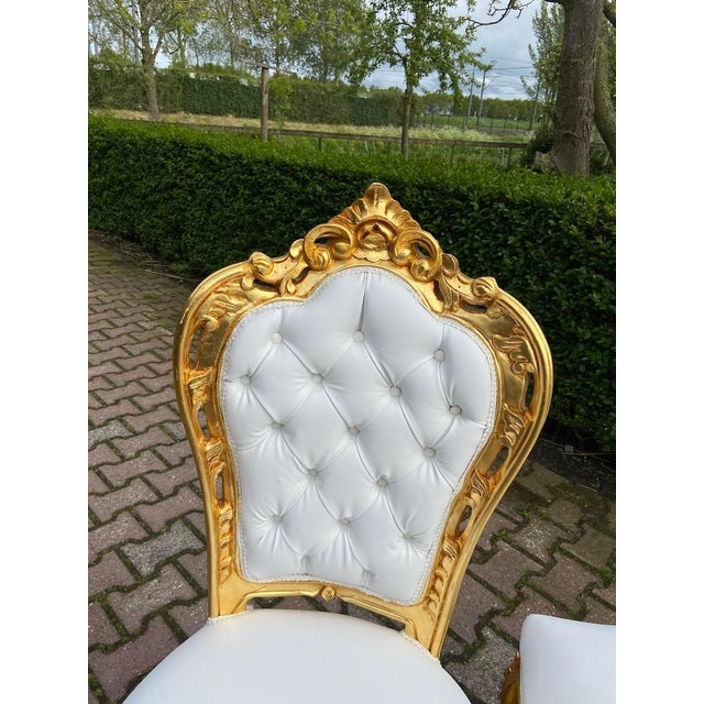 Baroque Luxurious Italian Baroque Rococo Dining Set With White Leather and Gold Leaf – 5-Piece Collection For Sale - Image 3 of 12
