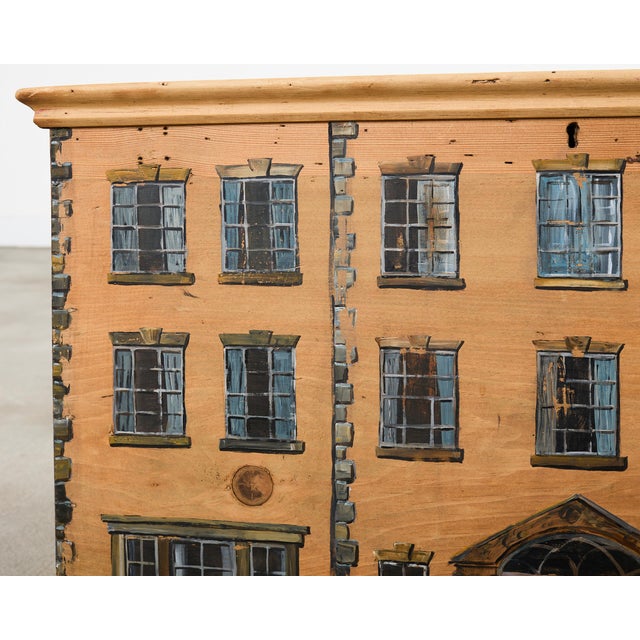 Country English Painted Pine Trunk With Georgian House Facade For Sale - Image 11 of 18