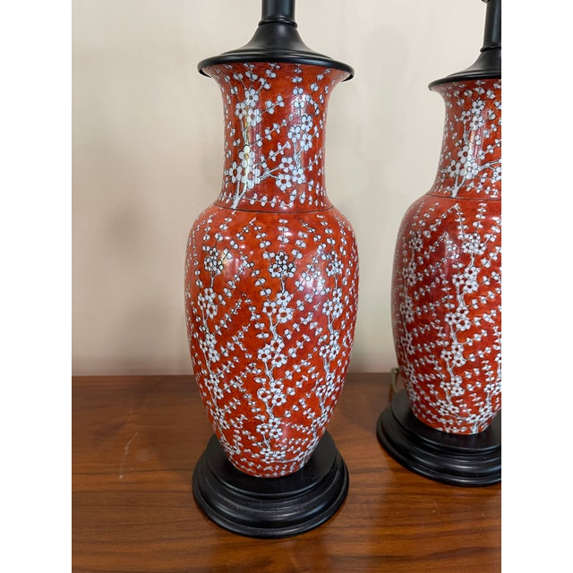 Vintage Oriental Ginger Jar Style Lamps - Pair For Sale - Image 10 of 11