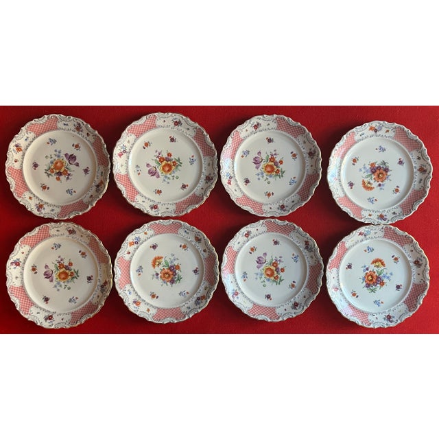 Rococo Schumann Bavaria Pink Lattice Porcelain 8" Plates Us Zone - Set of 8 For Sale - Image 3 of 11
