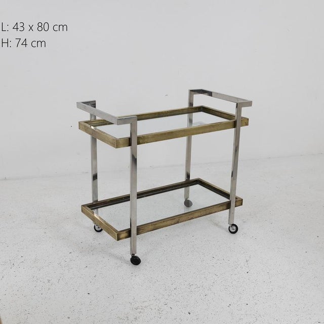 Bar Trolley in Steel, Brass, and Glass, 1970s For Sale - Image 6 of 8