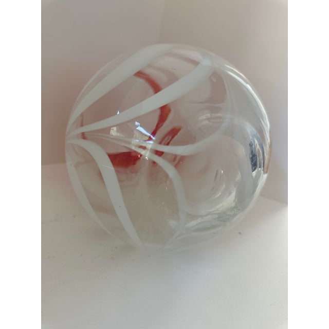 Glass Vintage Hand-Blown Italian Art Glass Vase, Red & White Swirl For Sale - Image 7 of 9