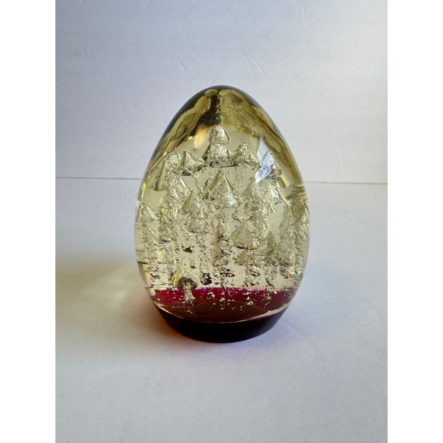 Mid Century Lucite Egg Paperweight Mushroom Tree Resin Art Bubbles Vintage Red Base For Sale - Image 10 of 10
