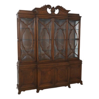 Karges Colonial Walnut Convex Glass Georgian Style Breakfront For Sale