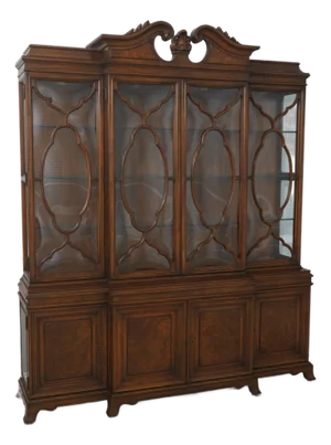 Karges Colonial Walnut Convex Glass Georgian Style Breakfront