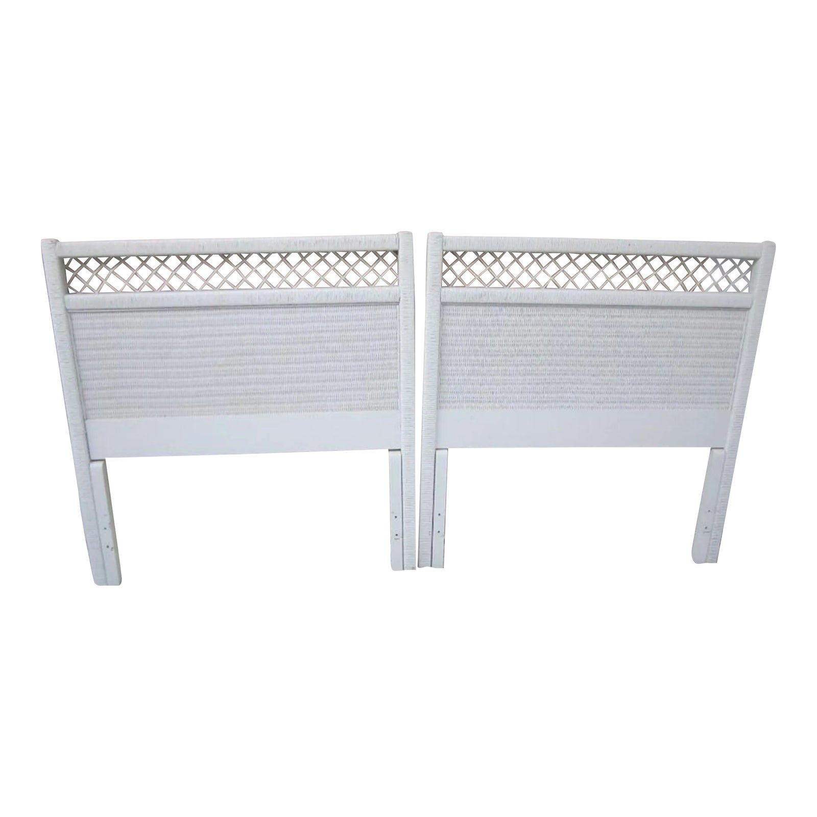 1980s White Wicker Rattan Twin Headboard Set of Two by Henry Link