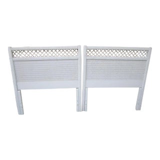 1980s White Wicker Rattan Twin Headboard Set of Two by Henry Link For Sale