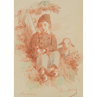 L. Browne, Boy with Lamb, Normandy, 1853, Chalk on Paper For Sale